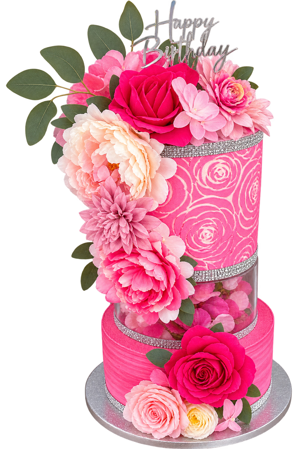 Pink floral custom celebration cake by Jazzy Sweets and Treats