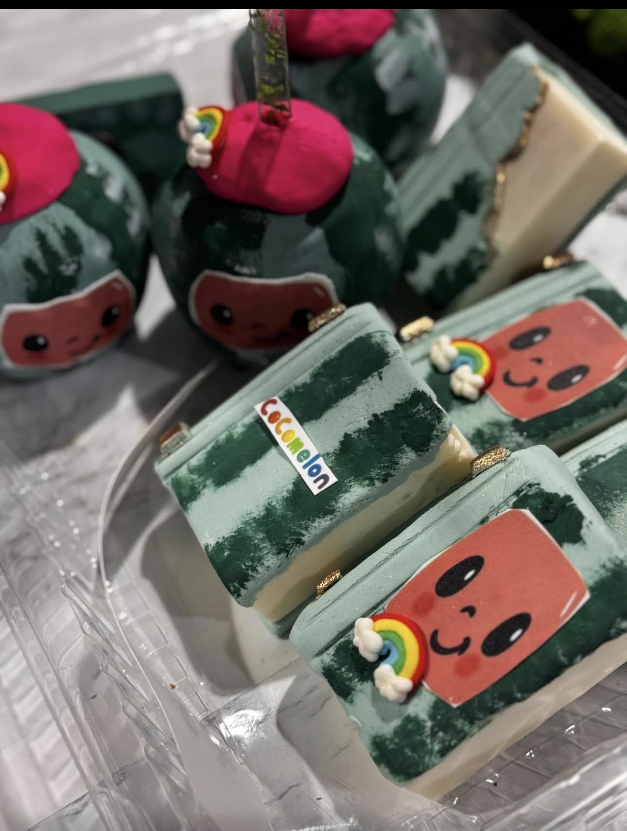 Cocomelon themed custom apples and Rice Krispie treats