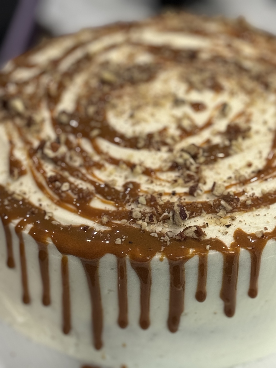 Carrot cake with caramel drip